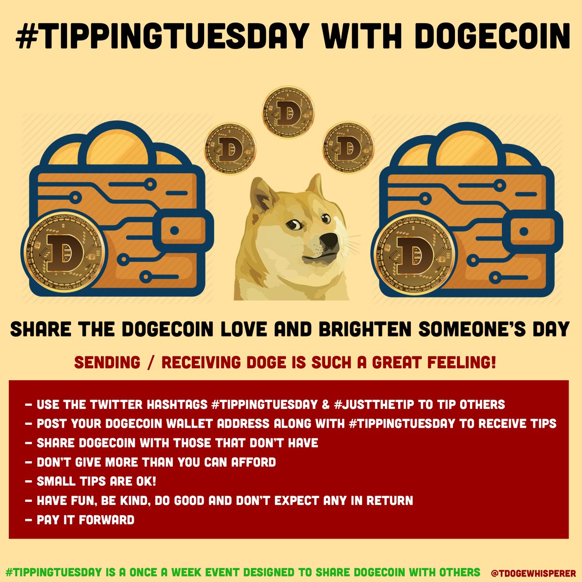 TDogewhisperer's tweet photo. It’s Tipping Tuesday! I’ll be tipping random Doge wallets I find on the hashtag #TippingTuesday
I pay it forward, If you want to tip me, this is my wallet:
D9vvsiHR6Qc7ghyjAppexfCnmZ1yBtTgqJ
Also, help kids & donate directly #Dogecoin to TOYS FOR TOTS
https://t.co/mL2WmOG7sd https://t.co/UGprbcJkPW