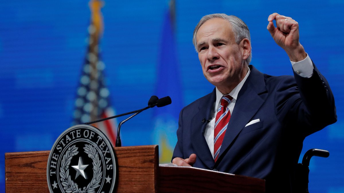 Texas Gov. Greg Abbott speaks at a podium.