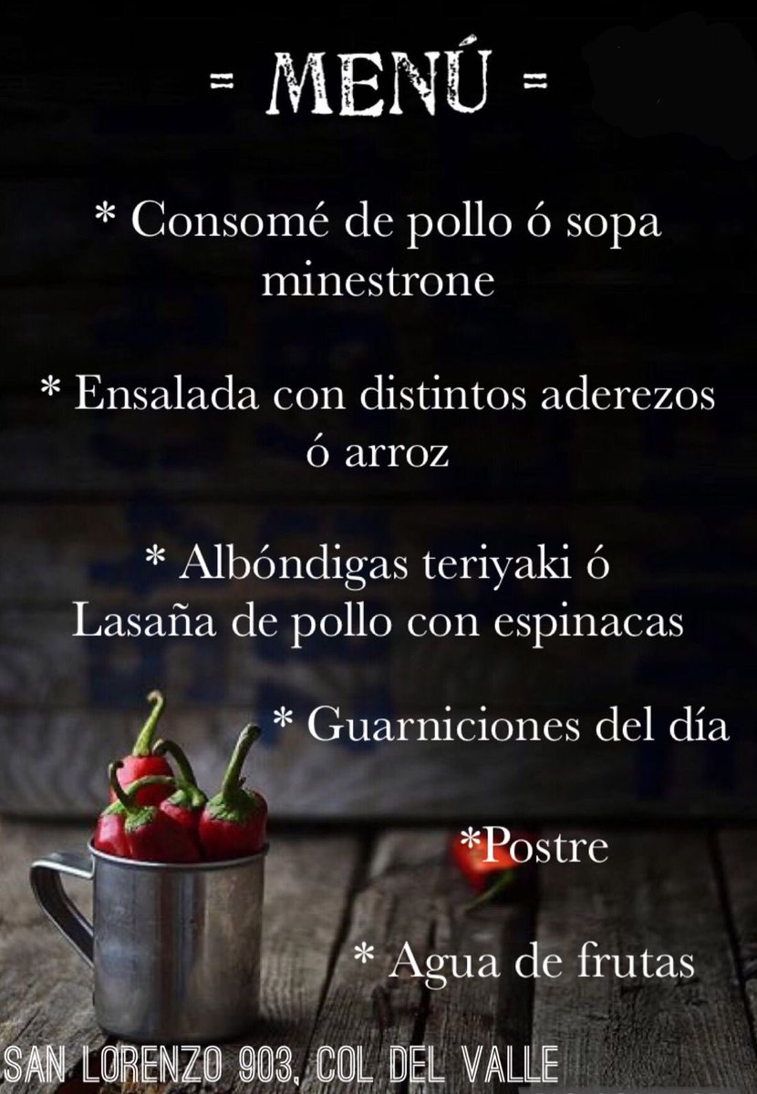 al_bistro's tweet photo. 🚨ESTAMOS EN UBER EATS Y DIDI FOOD🚨
Hola chic@s ☀️ les compartimos el menú 😋🌶 lindo día para tod@s 🍀🌷@En_laDelValle 

#comerico #comesano #deli #yomi #yumi #cuidate #menudeldia #comida #menucompleto #FelizMartes #comecomoencasa #comidamexicana #coloniadelvalle #AlChile https://t.co/156iEKXdEu