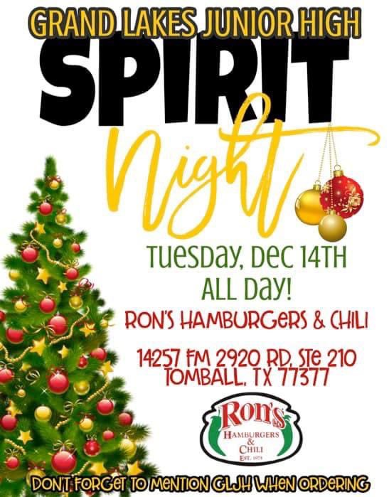 NaeTheRealtor's tweet photo. Today is the day! Takeout Tuesday! Skip cooking tonight and order from Ron's Hamburgers & Chili - Tomball and Magnolia instead! Don’t forget to mention GLJH when ordering! #spiritnight #gljh #tisd https://t.co/j3gjzCydHC