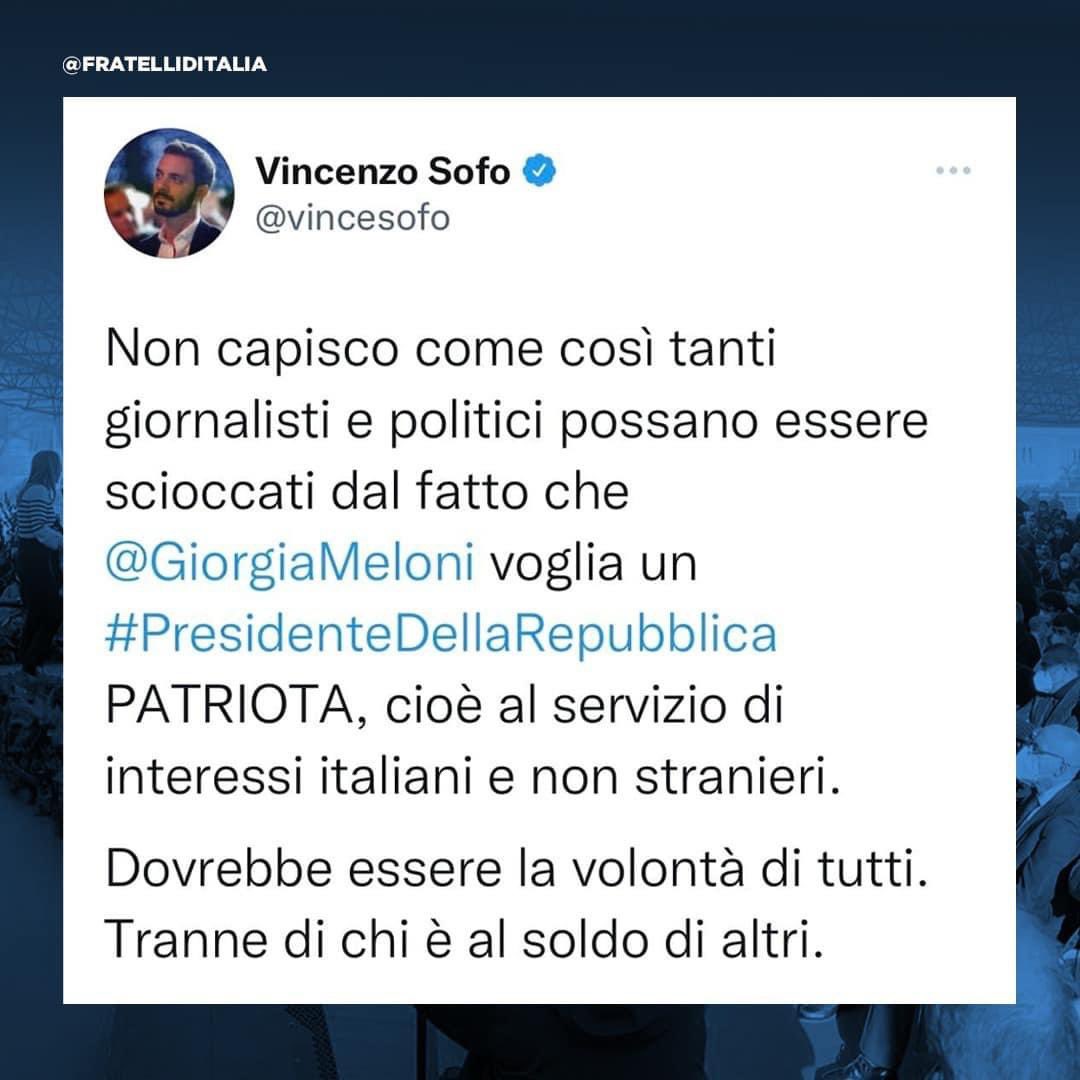 GiorgiaMeloni's tweet photo. Il fatto che sentir parlare di un Presidente Patriota abbia scandalizzato i progressisti nostrani, la dice lunga sulla sinistra che abbiamo in Italia... https://t.co/FfUtedz4hF
