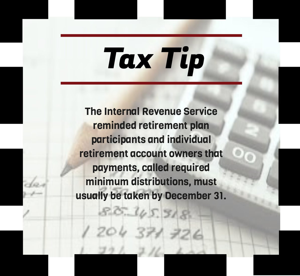 End of the year #TaxTipTuesday is here!
.
.
#IRS #taxseason #retirement