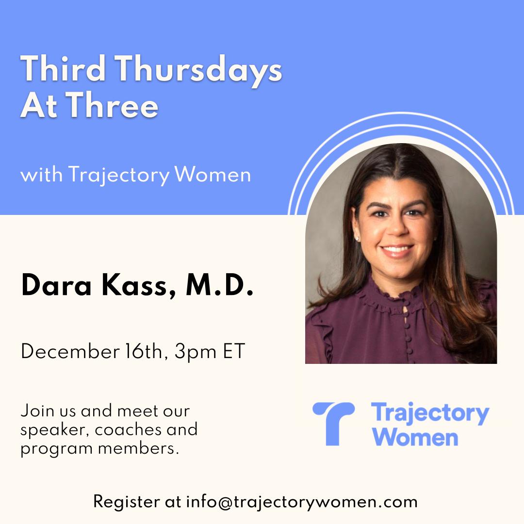 TrajectoryWomen's tweet photo. Don't miss out on your opportunity to have a conversation with @darakass and the Trajectory Women community. Join us on December 16th at 3pm EST. Register by email: info@trajectorywomen.com https://t.co/QxP3CjGPA3