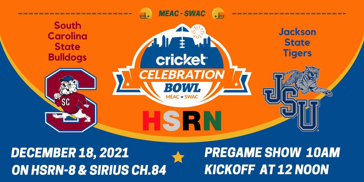 HSRadio's tweet photo. Listen to the SOLD OUT #HBCU @CelebrationBowl #CollegeFootball game at #MercedezBenzStadium in #Atlanta on #HSRN.

🏈 @GoJSUTigersFB (11-1, 8-0 #SWAC champs) vs. @SCState_Fb (6-5, 5-0 #MEAC champs)

🕛 PreGame: 10am ET, Kick: noon (HSRN8, SXM 84)

🎙️Ernest Robinson/Bill Hamilton https://t.co/qZrlch09y9