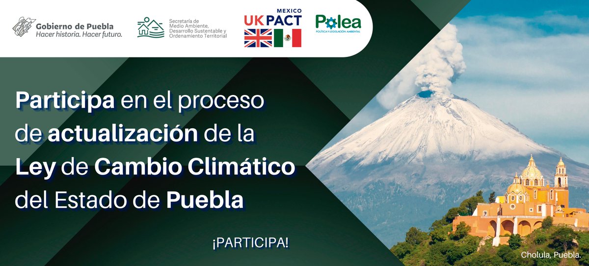 PoleaAC's tweet photo. 📌 El programa México-UK PACT, @PoleaAC y @AmbienteGobPue invitan a participar en el proceso para recabar información que permita generar una propuesta de reformas a la "Ley de #CambioClimático🌎 del Estado de #Puebla”.

👉💻 *ENCUESTA*: https://t.co/7C79MBC6sm

 #UKPACT https://t.co/iDoS5RyVvO