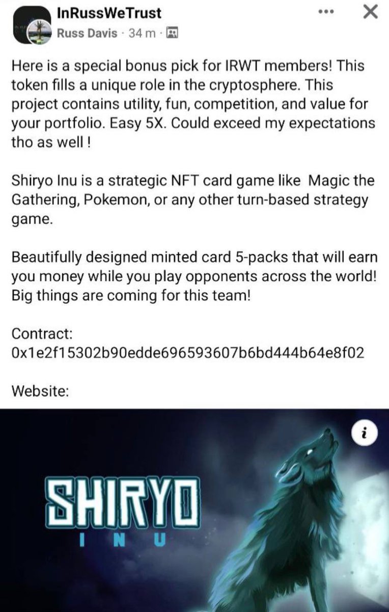 We’ve been featured by In Russ We Trust!  For those who don’t know, this is a HUGE platform and we’re very appreciative at Shiryo for Russ David calling us as one of his picks! 🔥

#ShiryoInu #ShiryoInuNFT #shiryoinuP2E