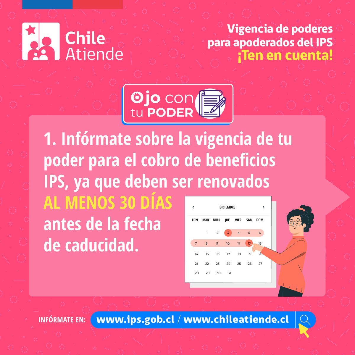 ChileAtiende's tweet photo. Si cobras un beneficio o una pensión del @IPSChile como apoderado, ten #OjoConTuPoder 👉 https://t.co/7r2dWiRbMW

▶️Renuévalo un mes antes del vencimiento.
▶️Busca la fecha de caducidad en la liquidación de pago. 
▶️Si debes renovarlo, acércate a una sucursal #ChileAtiende. https://t.co/9JK1XJSw6U