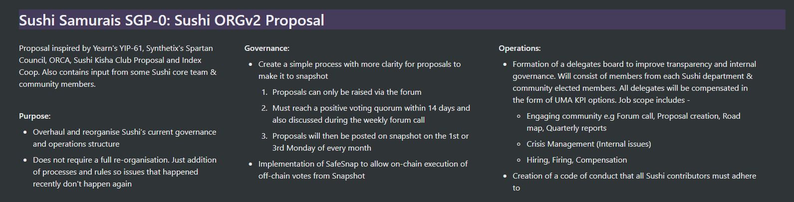 Truda 🦇🔊 On Twitter: "2/ First Up - Sushi Dao Restructure By @Arca  Written By Big Brains @Crypto_Alex17 & @Deaneigenmann. This Was One Of The  Few Proposals That Hit The Forum First.