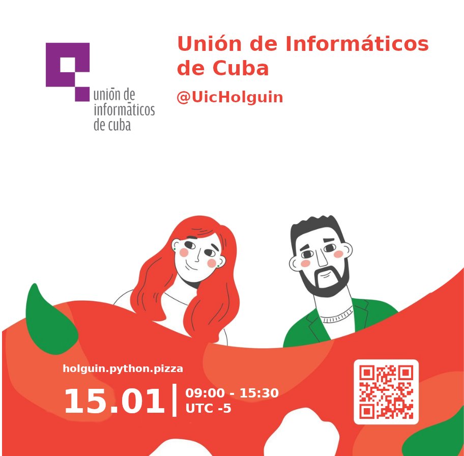 Informáticos Únidos! Gracias a la Unión de Informáticos de Cuba por su apoyo.

@UicHolguin es una organización Social de los profesionales de las TICs de la Provincia de Holguín.

#PythonPizzaHolguin2022 #sponsor