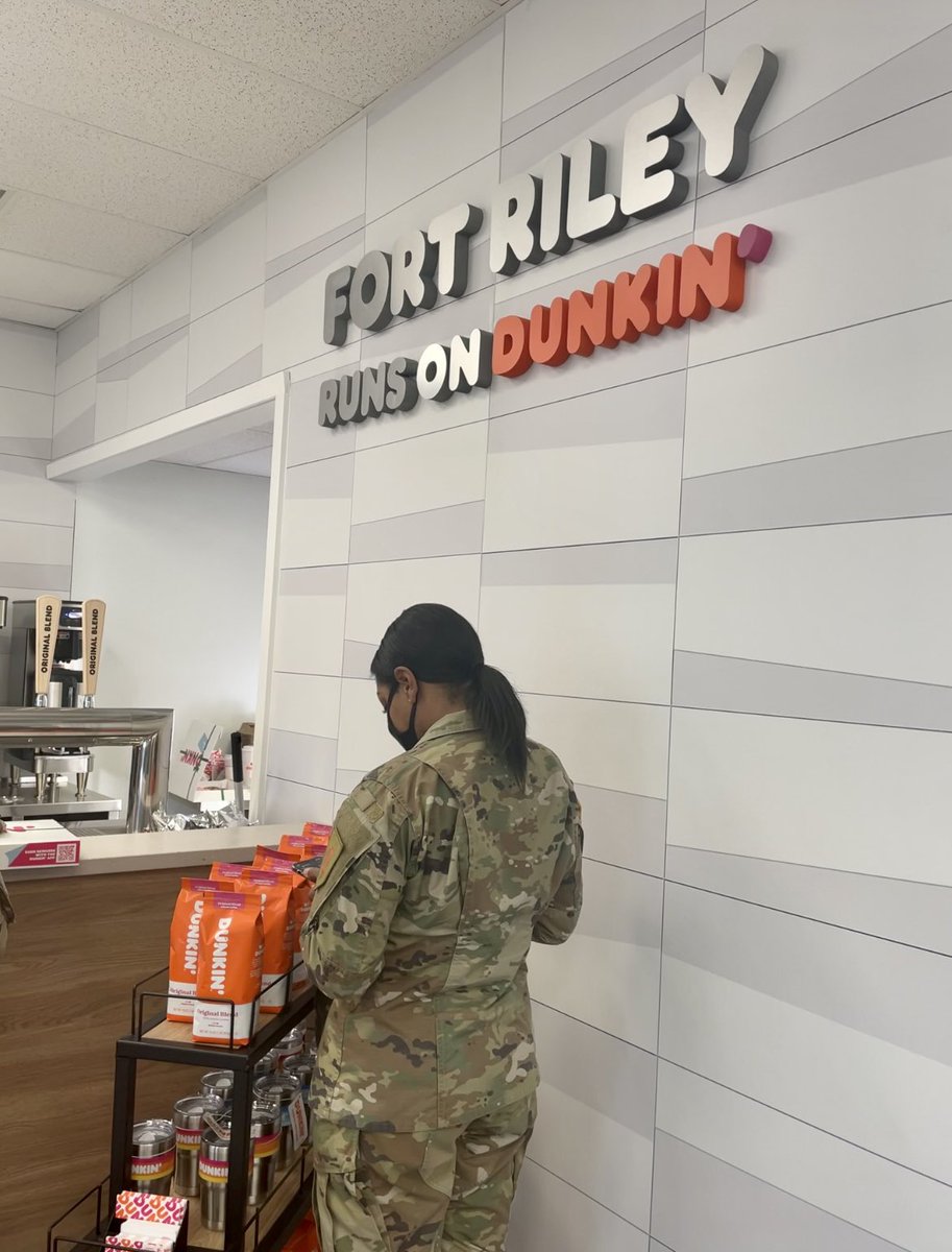 U.S. Army Fort Riley on X: #Dunkin' district manager Josh Hamilton, CSM  Tim Speichert, and Exchange service business manager Michelle Stanton cut  the ribbon at the grand opening of Exchange's new Dunkin'!