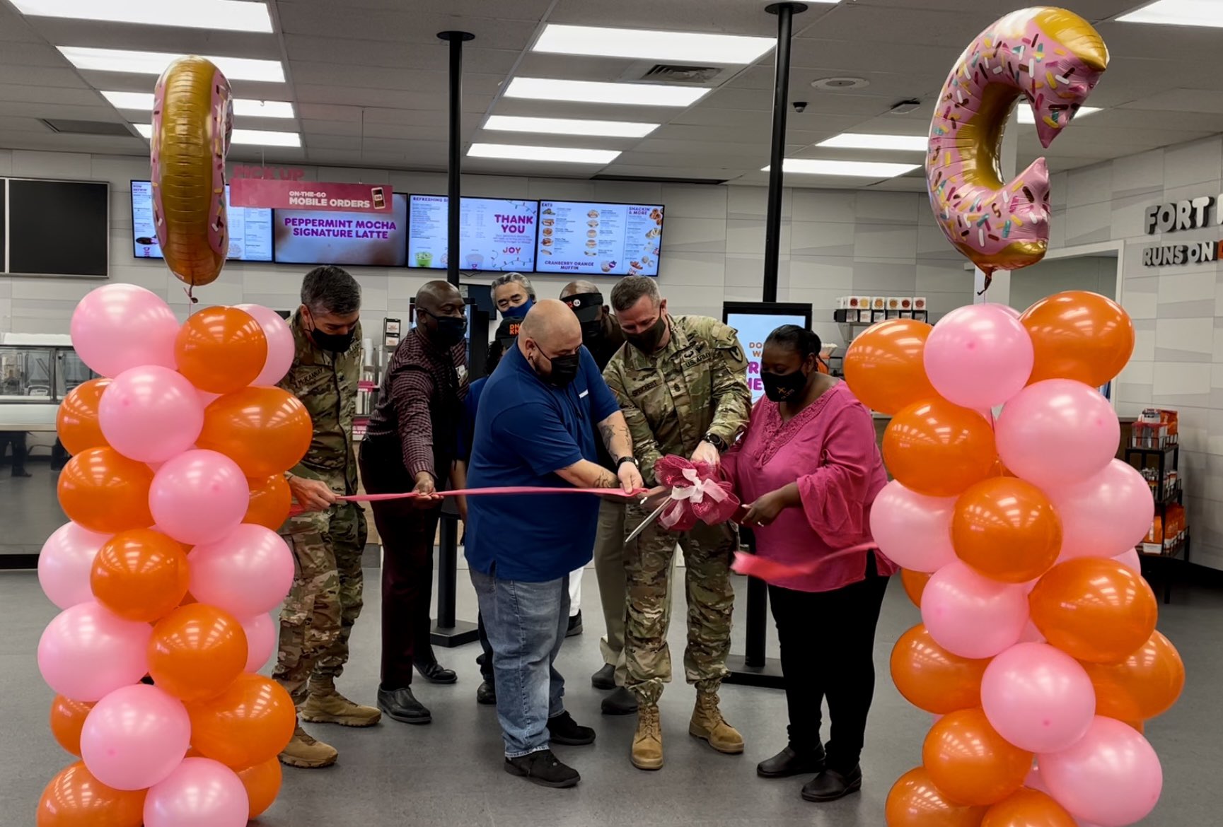 U.S. Army Fort Riley on X: #Dunkin' district manager Josh Hamilton, CSM  Tim Speichert, and Exchange service business manager Michelle Stanton cut  the ribbon at the grand opening of Exchange's new Dunkin'!
