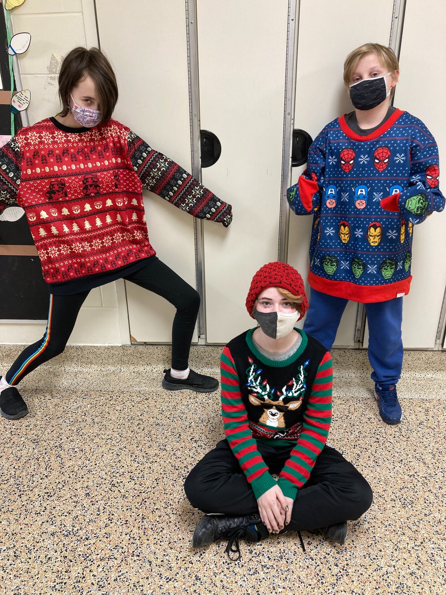Ms_EMcCann's tweet photo. #WackyTackyUglySweaters to the MAX @CalvinPark_LDSB!!! Don't forget to wear your โค๏ธredโค๏ธ (grade 7s) and ๐green๐ (grade 8s) clothing tomorrow #Comets ๐ #WinterWonderWeek #SchoolSpirit #StudentLeadership https://t.co/RsH08tpO3m