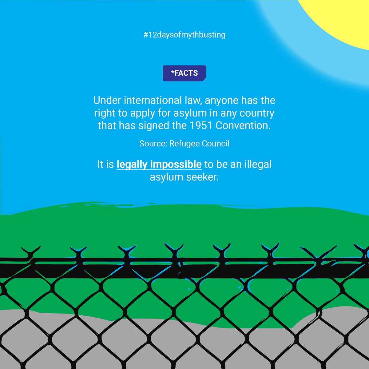 SBC_Theatre's tweet image. Since its inception, the UK has been a signatory of the 1951 Refugee Convention. This means that ANYONE who needs safety has a legal right to come to the UK to be kept safe.

We can&apos;t shout this loudly enough: NO HUMAN IS ILLEGAL

#NoHumanisIllegal #RefugeesWelcome #enddetention