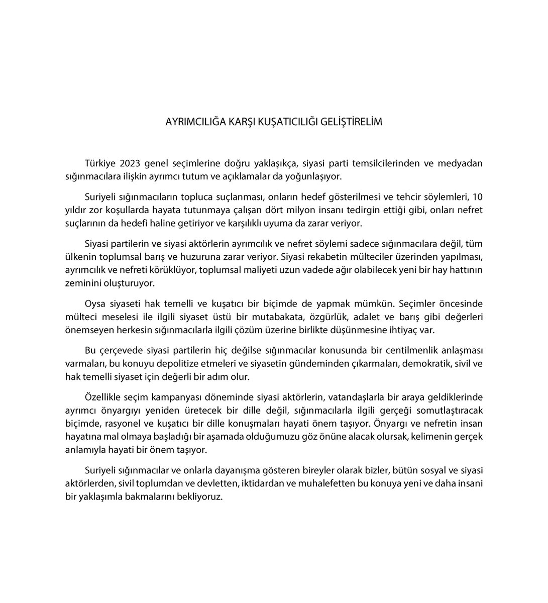 AYRIMCILIĞA KARŞI KUŞATICILIĞI GELİŞTİRELİM BASIN TOPLANTISI 

istanbul.mazlumder.org/tr/main/faaliy… 

@Akparti
@herkesicinCHP
@MHP_Bilgi
@HDPgenelmerkezi
@iyiparti
@SaadetPartisi
#MülteciHakları
#SuriyeDernekleriPlatformu