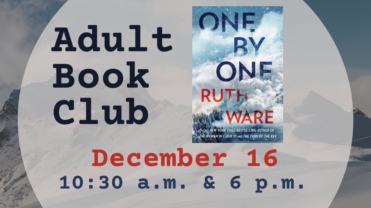 Our Adult Book Club meets this Thursday to discuss One by One by @RuthWareWriter! You can participate in person OR virtually! Email mehlel (at) superiorlibrary (dot) org for details! #BookClub #RuthWare #OneByOne #SuperiorWI #WisconsinLibraries