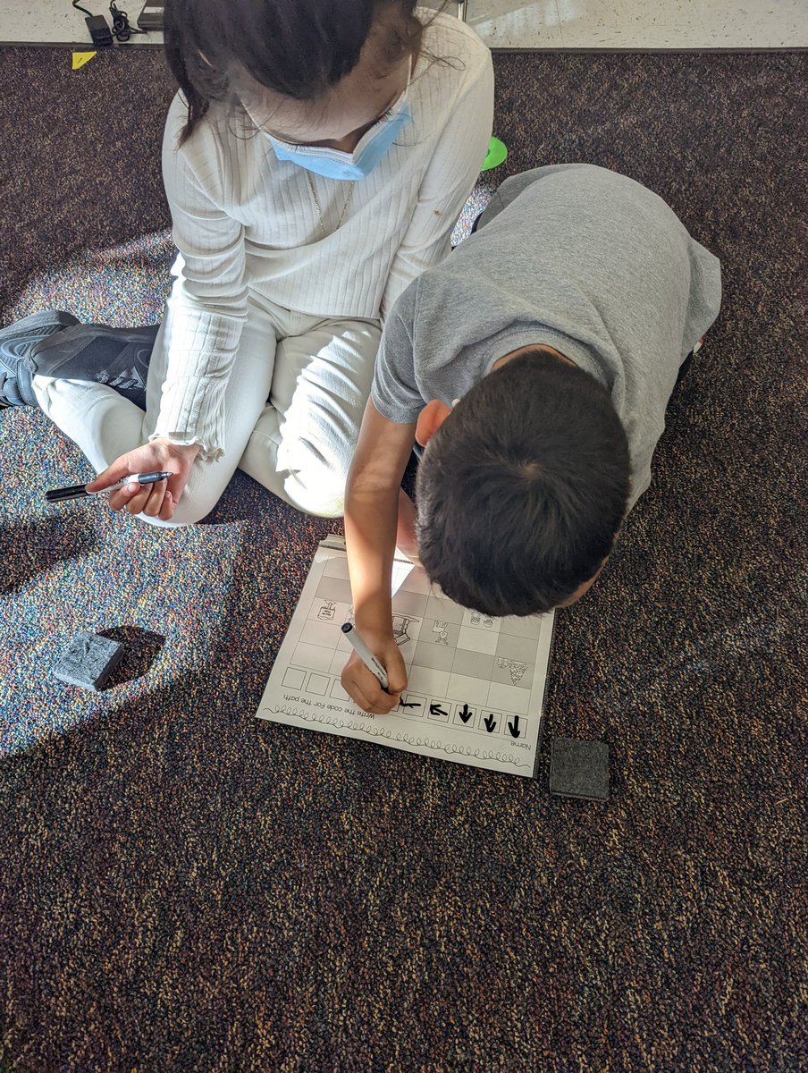 Mackauer1st's tweet photo. Learning about coding with an "unplugged" activity. One partner had to write the code and the other had to follow the directions to see if their partner kept them on the right path. #hourofcode @SullyES_LCPS https://t.co/BZCdmETH4M