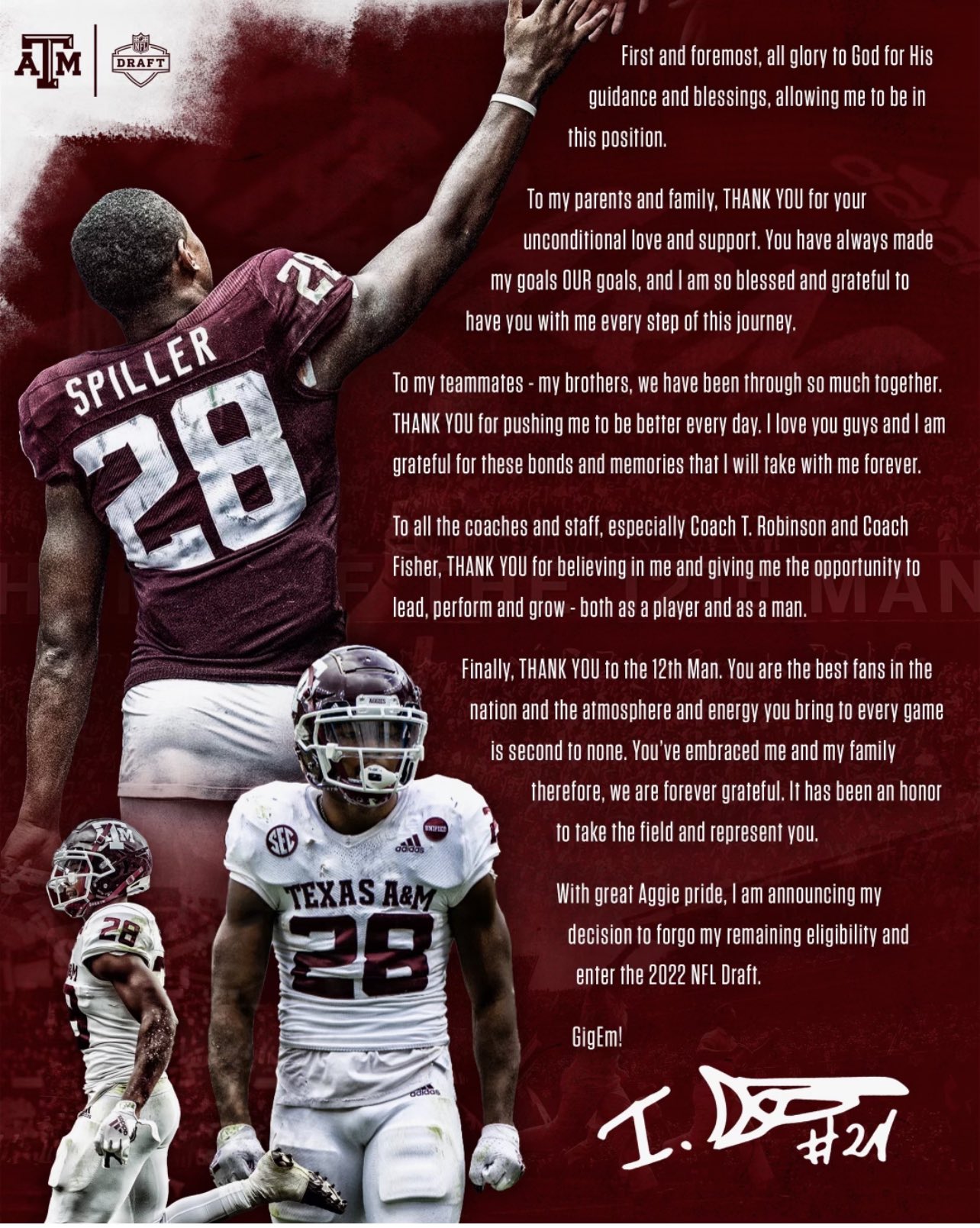 Isaiah Spiller Thank You God For This Opportunity Gigem T Co Yvtcqddeak Twitter