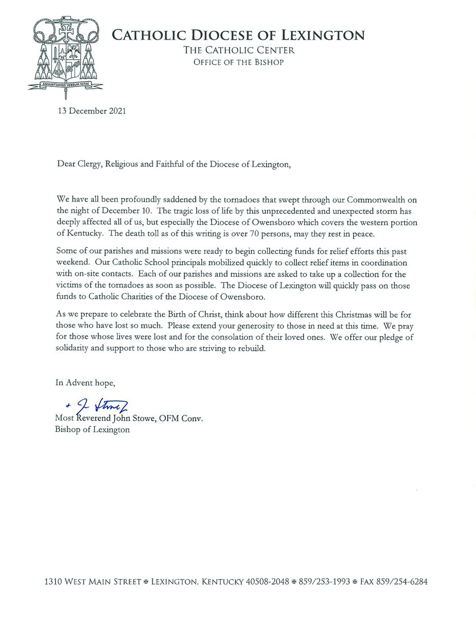 CC_LEX's tweet image. Bishop Stowe’s Statement on the Tornado Devastation in Western Kentucky