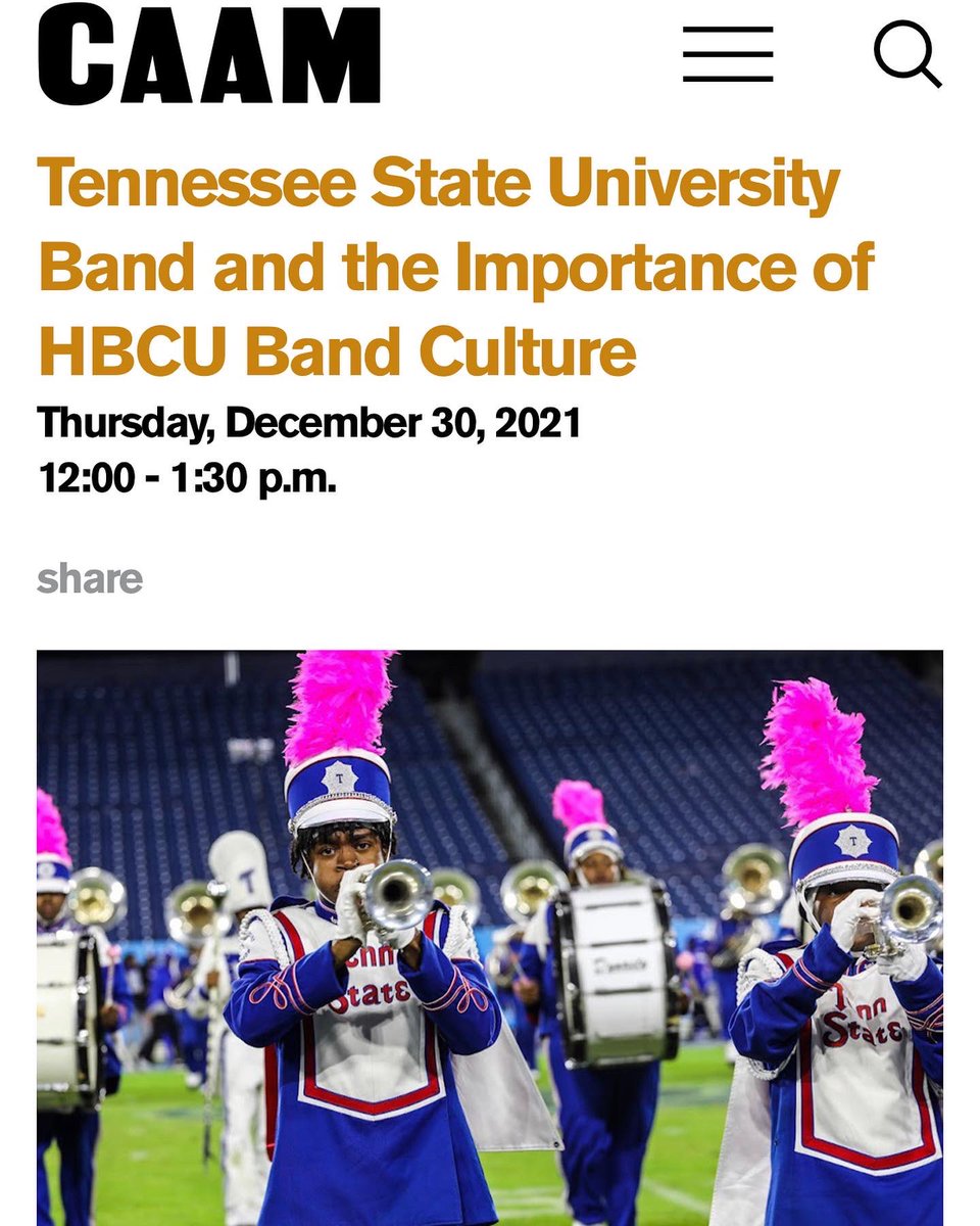 tsuaristocrats's tweet photo. TSU Aristocrat of Bands will be giving a live performance at the California African American Museum @CAAMinLA in Los Angeles!
The event will be followed by a talk back panel, “Tennessee State University Band and the Importance of HBCU Band Culture.” The link to RSVP is in bio. https://t.co/ckS8G3SguJ