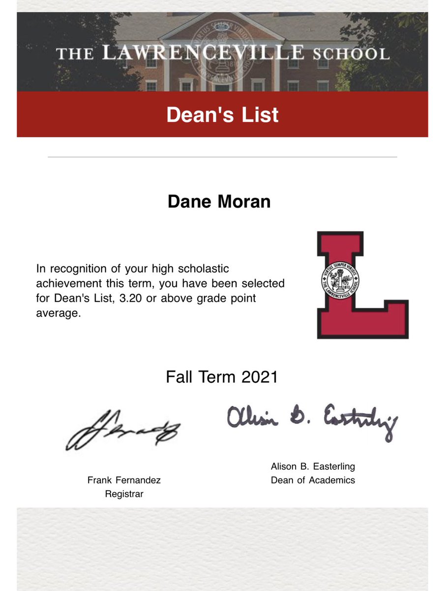 Dane Moran (@danemoran5) on Twitter photo Very happy to find out I made the Dean’s list here at Lawrenceville. Hard work both on the court and in the classroom <a href="/CoachMikeRice/">Coach Mike Rice</a> Very happy to find out I made the Dean’s list here at Lawrenceville. Hard work both on the court and in the classroom <a href="/CoachMikeRice/">Coach Mike Rice</a>