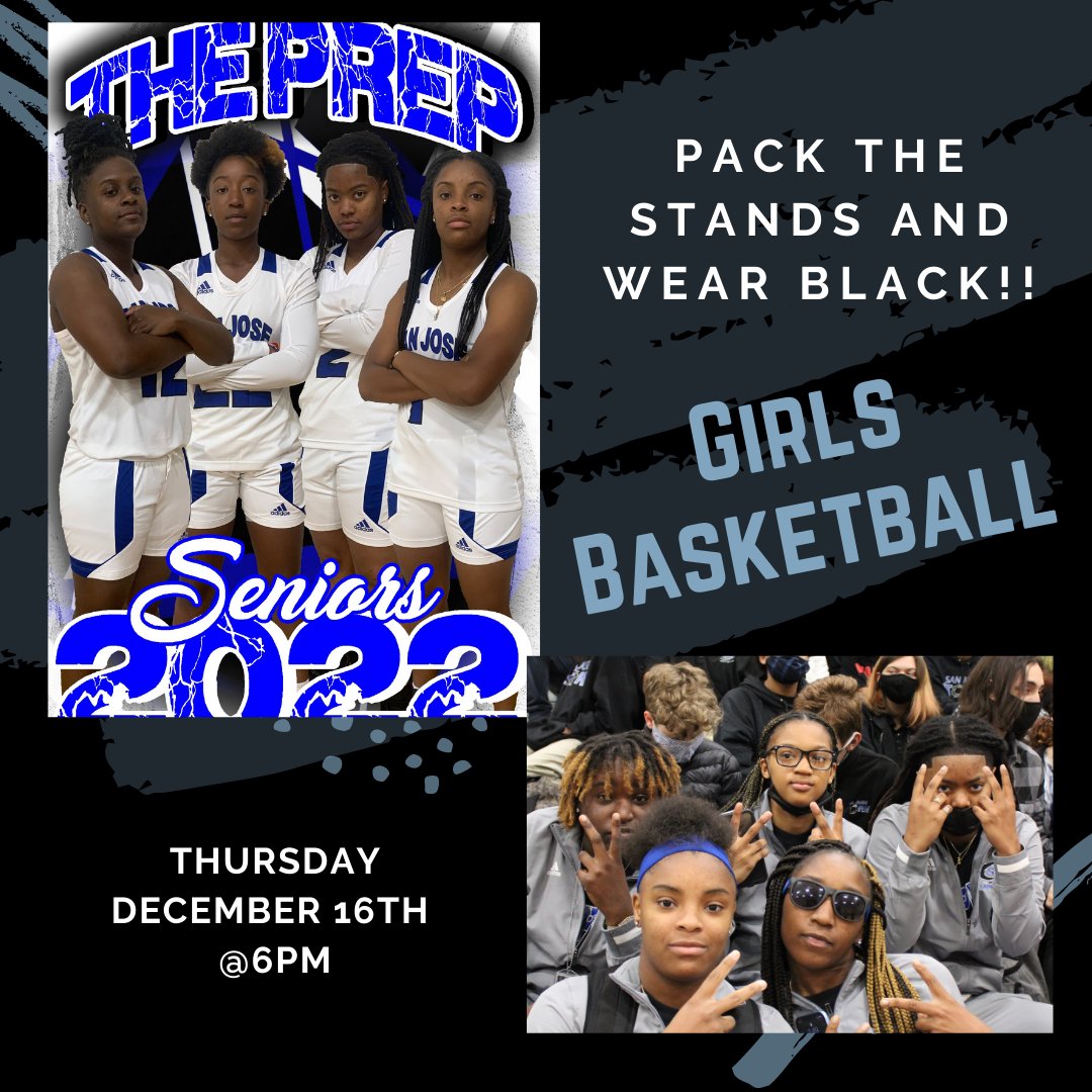 Come support Girls Basketball this Thursday at home and wear black! #SanJoseSchools #SanJosePrep #SchoolChoice #CollegeAndCareer #CTE #EarlyCollege #CareerAcademies #CharterSchool #CollegePrep #Education #JaxFl #JacksonvilleFlCharterSchool #HighSchool #MandarinSchool #GoStorm