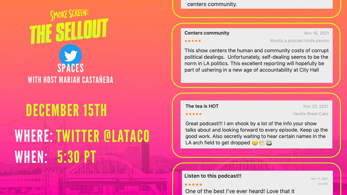 SmokeScreenPod's tweet image. This season might be over, but the tea is still hot!🔥

Catch up on the whole season right now and join us tomorrow for a @LATACO Spaces chat to talk all things #SmokeScreenPod with host @papayathemariah. 

Full Season: link.chtbl.com/Ubx3snUt