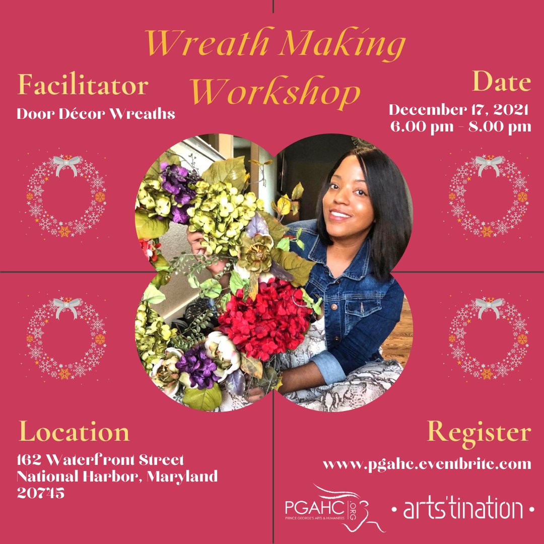 If you missed last week its okay! Join us for another wreath making workshop this Friday at Artstination! 

This workshop will be facilitated by the talented artists at Door Decor Wreaths

Register here: pgahc.eventbrite.com

#WreathMaking #Artstination #Workshop #pgcounty