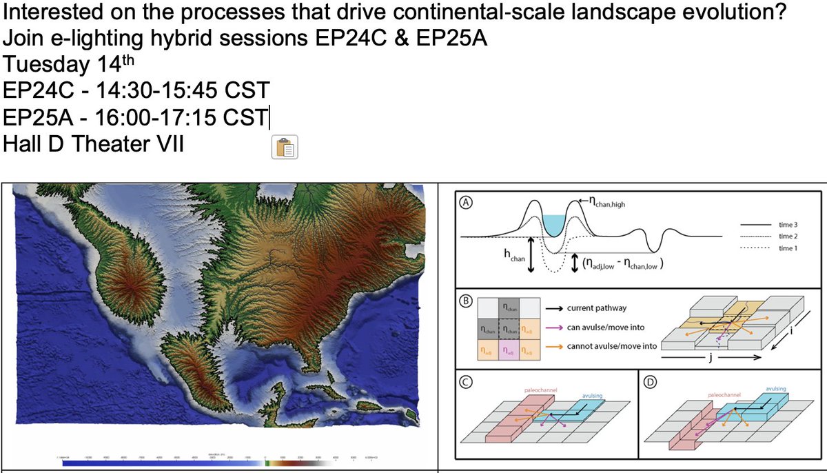Interested in the processes that drive continental‐scale landscape evolution?
EP25A - 14:30-15:45 shorturl.at/bgBZ7 
EP24C - 16:00-17:15 shorturl.at/euzZ8
 #agu2021 
<a href="/CaitlinSifuent1/">Caitlin Sifuentes</a>
<a href="/xuesong_ding/">Xuesong Ding</a>
<a href="/AvulsedCanuck/">Harrison Martin</a>
@linda_haaland
<a href="/sl_norris1/">Sophie Norris</a>
<a href="/liz_hajek/">Liz Hajek</a>
M. Blum 
M. Gurnis