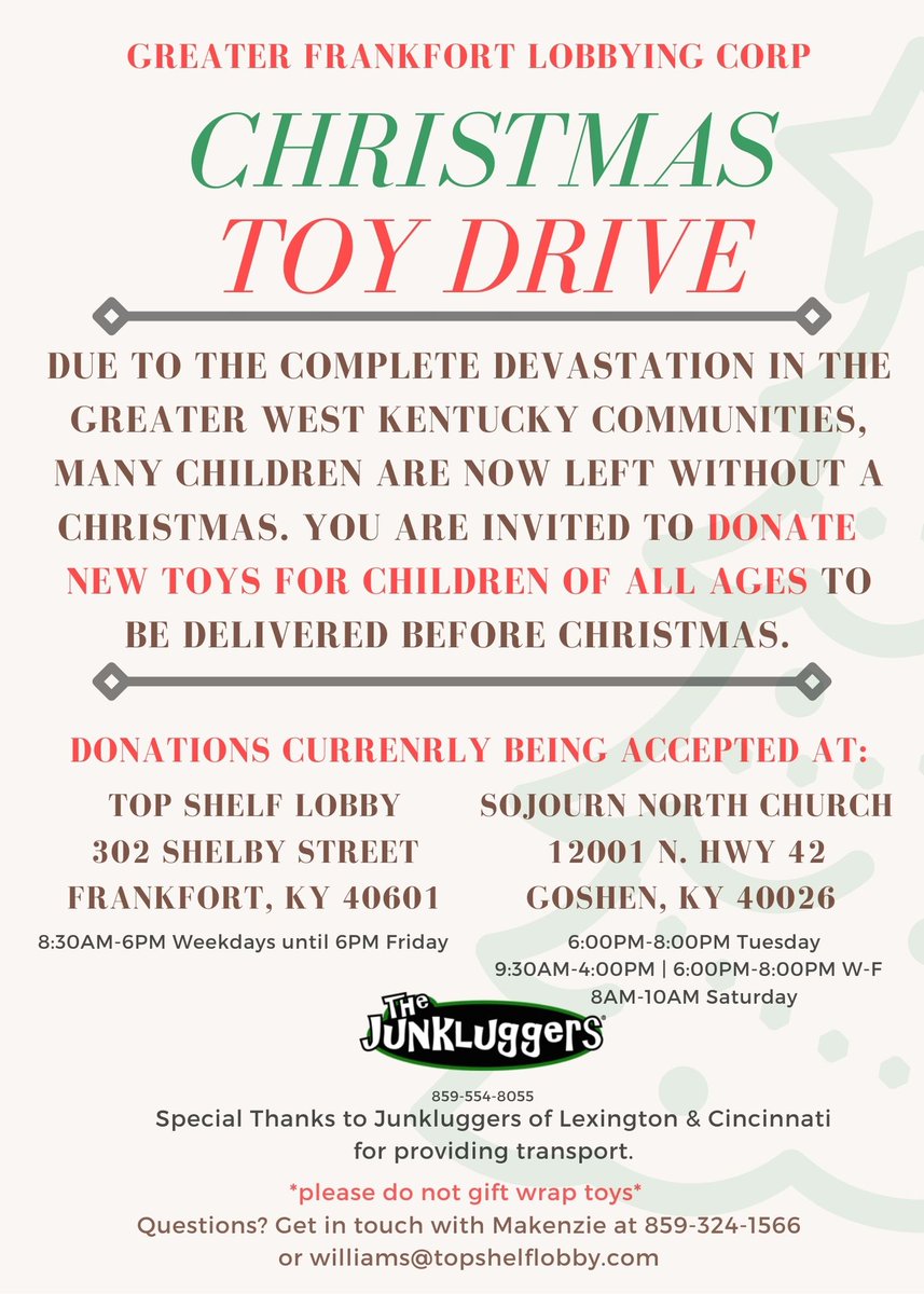 Please consider joining the Frankfort Lobbying Corp Christmas Toy Drive🎄! 2 DROP OFF LOCATIONS👇