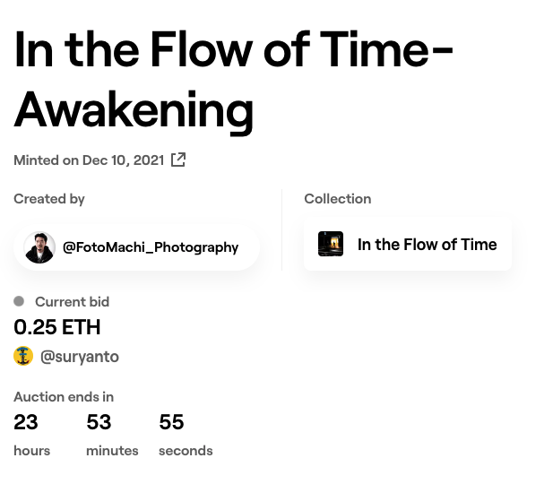 BIDDING HAS STARTED! 

Huge thanks to collector <a href="/Suryanto_sur234/">Suryanto Sur</a> for bidding my #GenesisNFT drop just ONE DAY after the initial launch - foundation.app/@FotoMachi_Pho…

Interested in learning about my #NFT experience? Pls Follow, Retweet this, and Send a DM - I will answer all questions