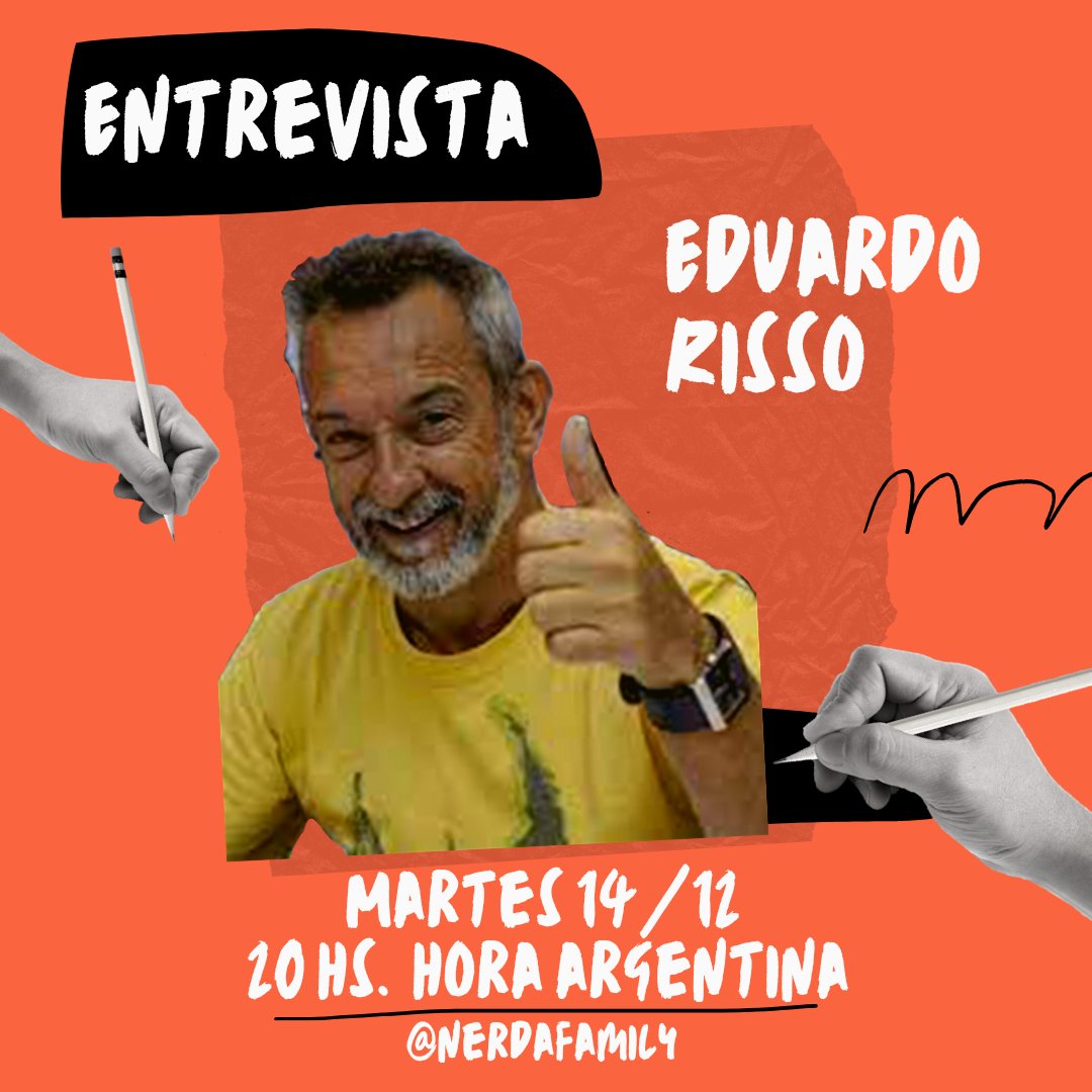 NerdaFamily's tweet photo. Hoy 20hs entrevistamos a #Eduardorisso por instagram @NerdaFamily https://t.co/DYwgyxm5gQ