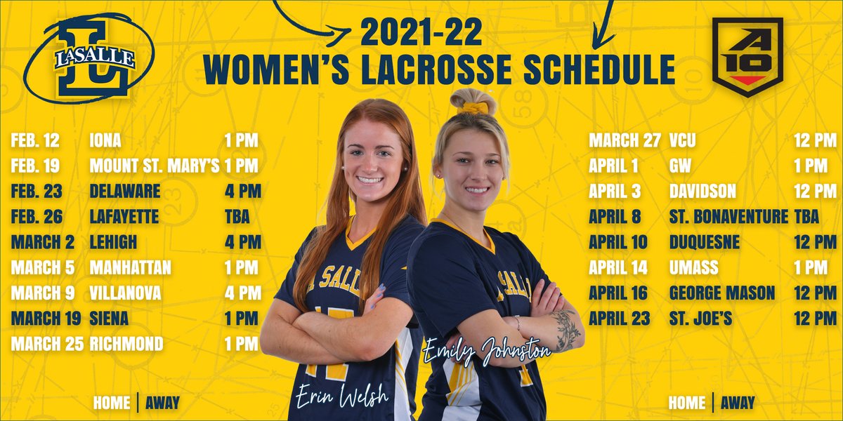 LaSalleLacrosse's tweet photo. With the 2022 season coming up fast, head coach Katie Rhodes Abbott officially announced our schedule! 🤩

✍️: https://t.co/AJ3PCMcC56 https://t.co/ORcajq8yuf