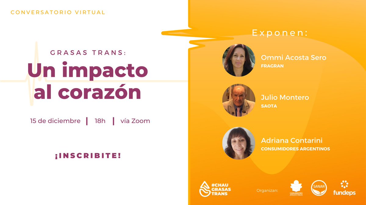 ¿Qué impacto tienen las grasas trans en nuestra salud? ¿Cuál es la situación en Argentina? ¿Qué datos aportan las investigaciones?🍩🍔🍦
👉 Se viene el webinar: “Grasas Trans: Un impacto al corazón”
Inscribite acá: 🔗 bit.ly/Conversatorio-…