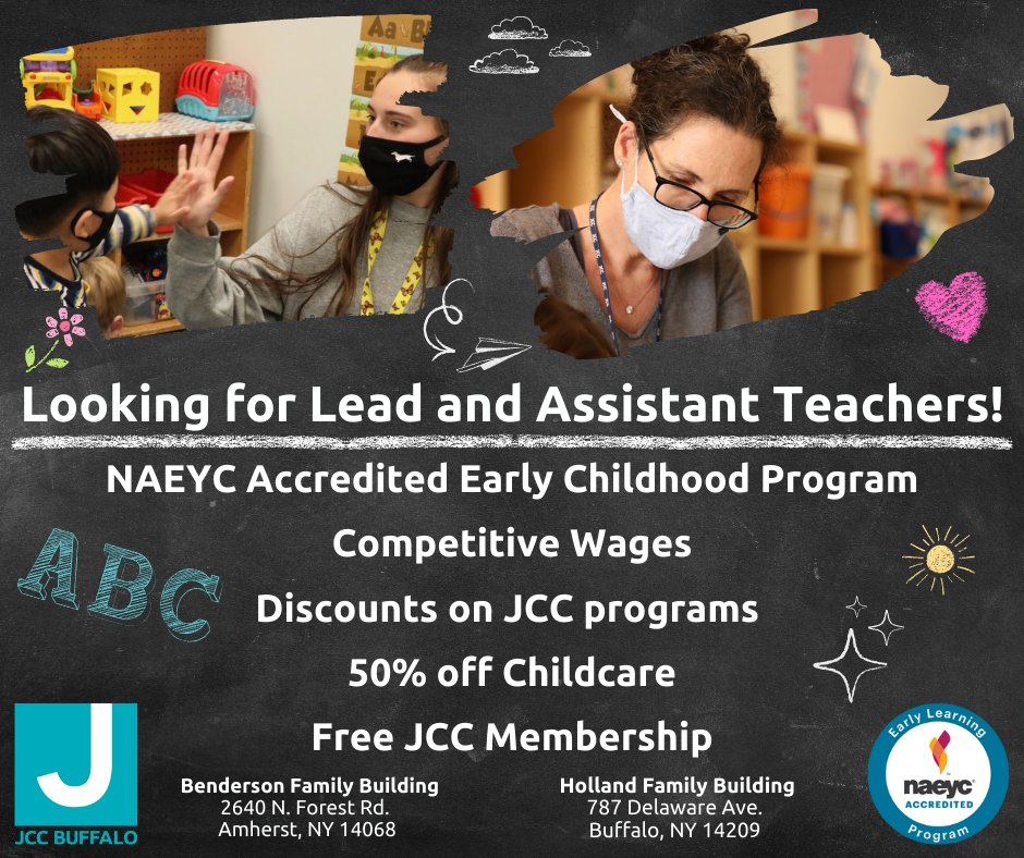 We are hiring teachers!  Join the best team in WNY!  Great benefits!  Send in your resume today! jccbuffalo.org/about/careers/