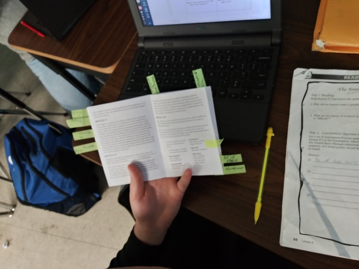 CRenfroe4EDU's tweet photo. Ms. Plesa's 7th graders were working on a scavenger hunt through the Constitution today. I heard connections to social contract, consent of the governed and comparisons between federal and confederal systems! @NMMScolts @chadefrazier @LivengoodDC #EducatetoParticipate https://t.co/ueLKucNWGB