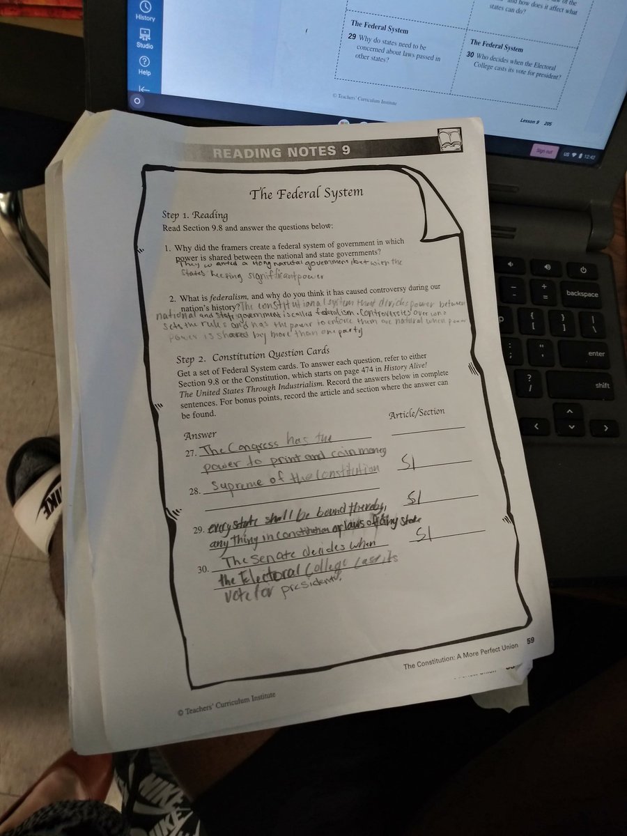 CRenfroe4EDU's tweet photo. Ms. Plesa's 7th graders were working on a scavenger hunt through the Constitution today. I heard connections to social contract, consent of the governed and comparisons between federal and confederal systems! @NMMScolts @chadefrazier @LivengoodDC #EducatetoParticipate https://t.co/ueLKucNWGB