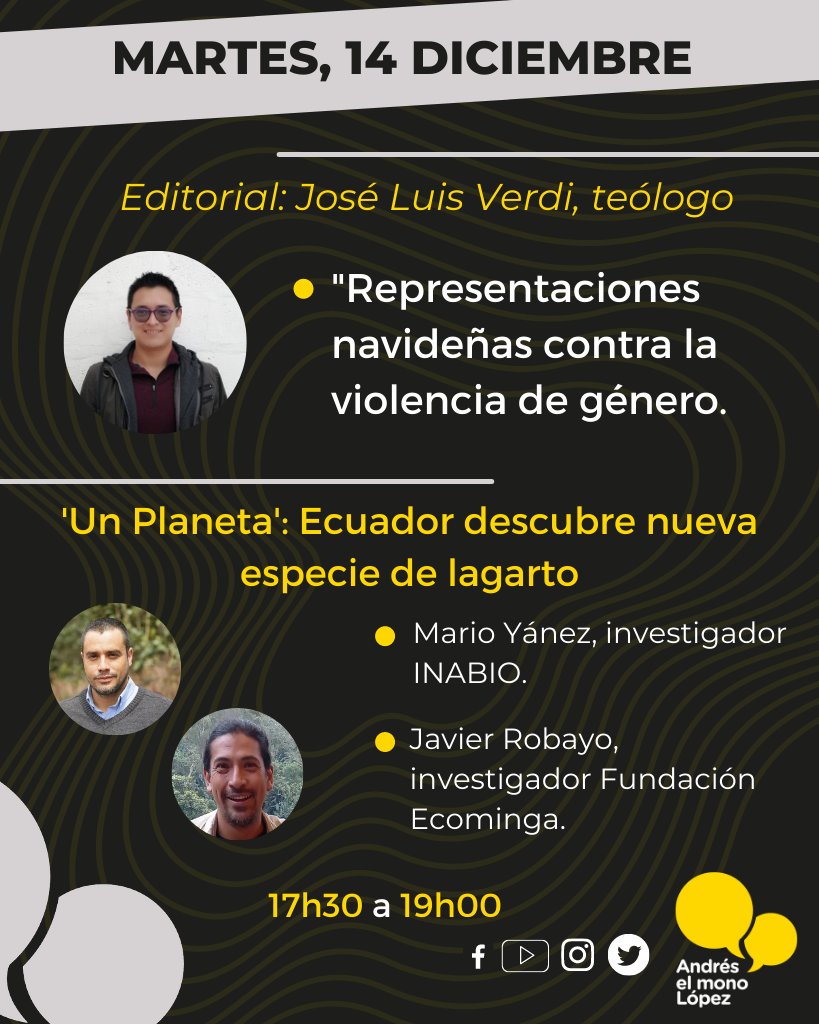 andreselmonol's tweet photo. Agenda #martes 14/diciembre 

🔴 Te esperamos 17h30 en: 

#YouTube ➡️ https://t.co/Qz7ubKfuJW

#FacebookLive ➡️ https://t.co/lGe6G8pcHW

#PeriodismoSinFiltro. https://t.co/E9IdBHuypG
