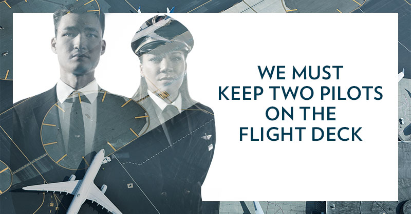 DALMECgov's tweet photo. @ALPA Capt Bob Fox “ALPA continues to monitor efforts to reduce or eliminate pilots from the flight deck. We need to remind everyone that the best safety feature on any commercial airliner is two well-trained, fully rested, highly qualified pilots on the flight deck.”@alpafox https://t.co/EZyjP2aLVO