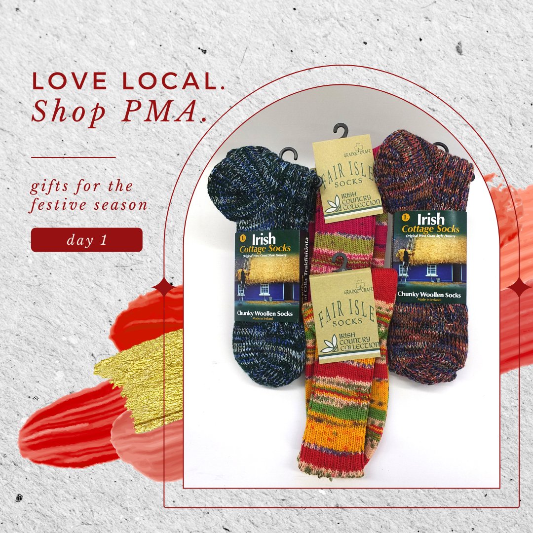 🎄#LoveLocalPTBO #ShopPMA - Day 1 - To kick off the Twelve Days of Christmas, we're showcasing our authentic Irish wool socks! Two different brands: Grange Craft & Cottage Socks. $20.00-$25.00 🍀🧦 #AuthenticIrish #WoolSocks #Peterborough #PtboMA #MuseumGiftShop #ShopLocal