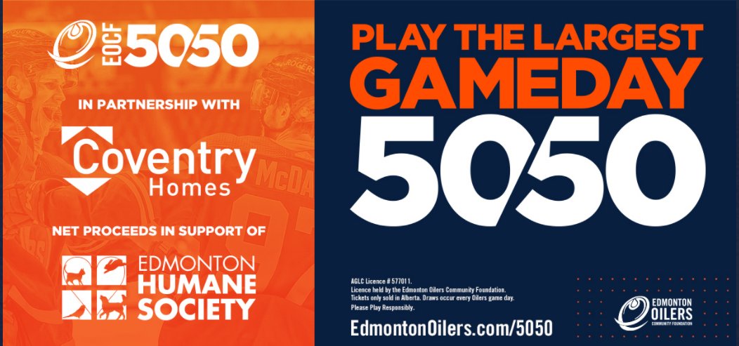 Help raise funds for <a href="/EdmontonHumane/">Edmonton Humane Society</a> and have a chance at the (sure to be) HUGE 50/50 jackpot?

Don't mind if I DOOOOOooooooooo! Got my tix and watching the pot climb, almost $60K already😻bit.ly/ehsOilers5050