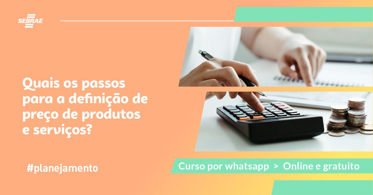 sebrae's tweet image. Neste curso você vai receber informações importantes que precisa considerar antes de começar o processo de formação de preço do seu produto ou serviço.💵 É online e gratuito. Acesse bit.ly/cursodefinicao… para se inscrever. #CursoSebrae #Capacitação