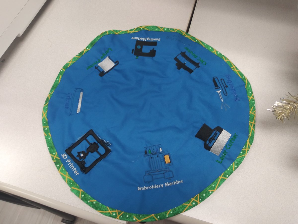 TAMUCCLibrary's tweet photo. No Christmas tree is complete without a Christmas tree skirt! The skirt and decorations for the tree were all created in the I-Create Lab. We can't wait to see your great creations next year! #ICreate #TAMUCC #IslandersCreate https://t.co/q71KSuUVWu
