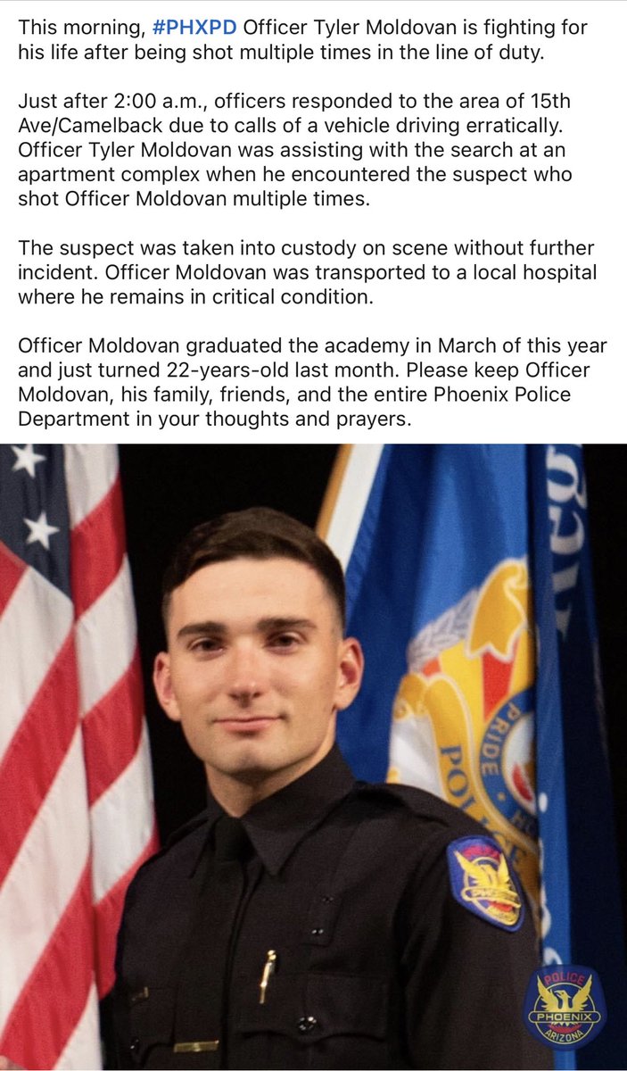 LMikeyJ's tweet photo. Please keep Phoenix Police Officer Moldovan in your thoughts and prayers as he fights for his life. 🙏🙏 https://t.co/iHSKI1S4XI