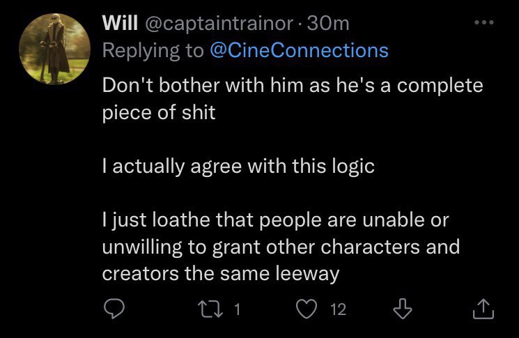ActionWho's tweet image. Will Brennan aka @captaintrainor describing himself.
When you think of the archetypical toxic Snyder fan crying over not having more Snyder JL movies you automatically think of Will Brennan.