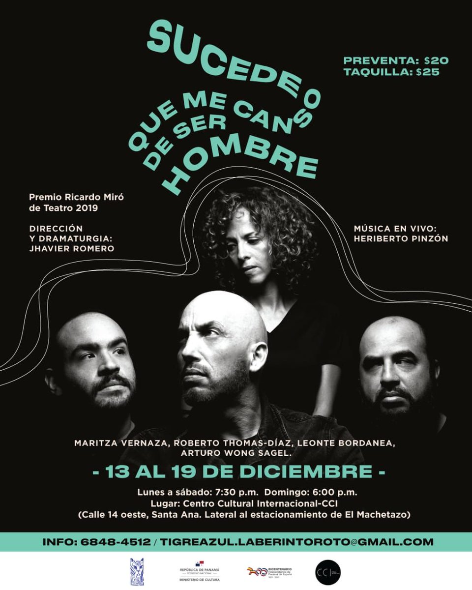 "Sucede que me canso de ser hombre", puesta en escena ganadora del Premio de Literatura Ricardo Miró 2019, sección Teatro, autoría de Jhavier Romero.
Con las actuaciones de: <a href="/espejorotoel/">elespejoroto</a> <a href="/Leontebordanea/">Leonte Bordanea</a>
Roberto Thomas-Díaz y Maritza Vernaza.
#PanamaSaleAdelante