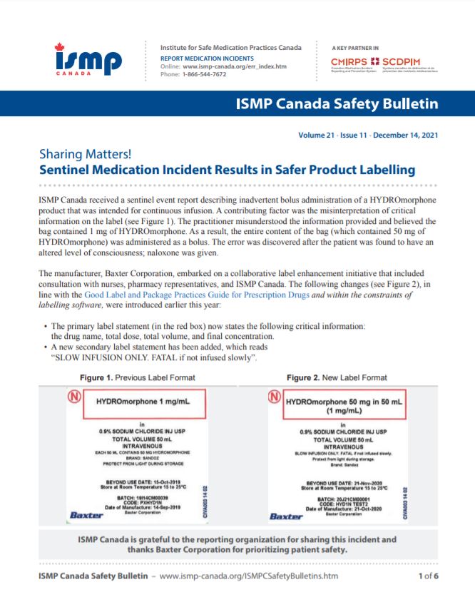 BULLETIN: Sharing matters! A report of an overdose spurred on label improvement of a ready-to-use HYDROmorphone product. 

Read about it here ➡️bit.ly/3DTJPLB