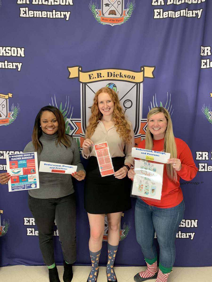 DE-STRESSING STRATEGIES for our staff today provided by USA Counseling Graduate student Megan Blanton pictured with <a href="/DicksonTigers/">E.R. Dickson Tigers</a> counselors. Teachers’ Mental Health matters! Thanks for the lunch today. <a href="/MobilePublicSch/">MobilePublicSchools</a>