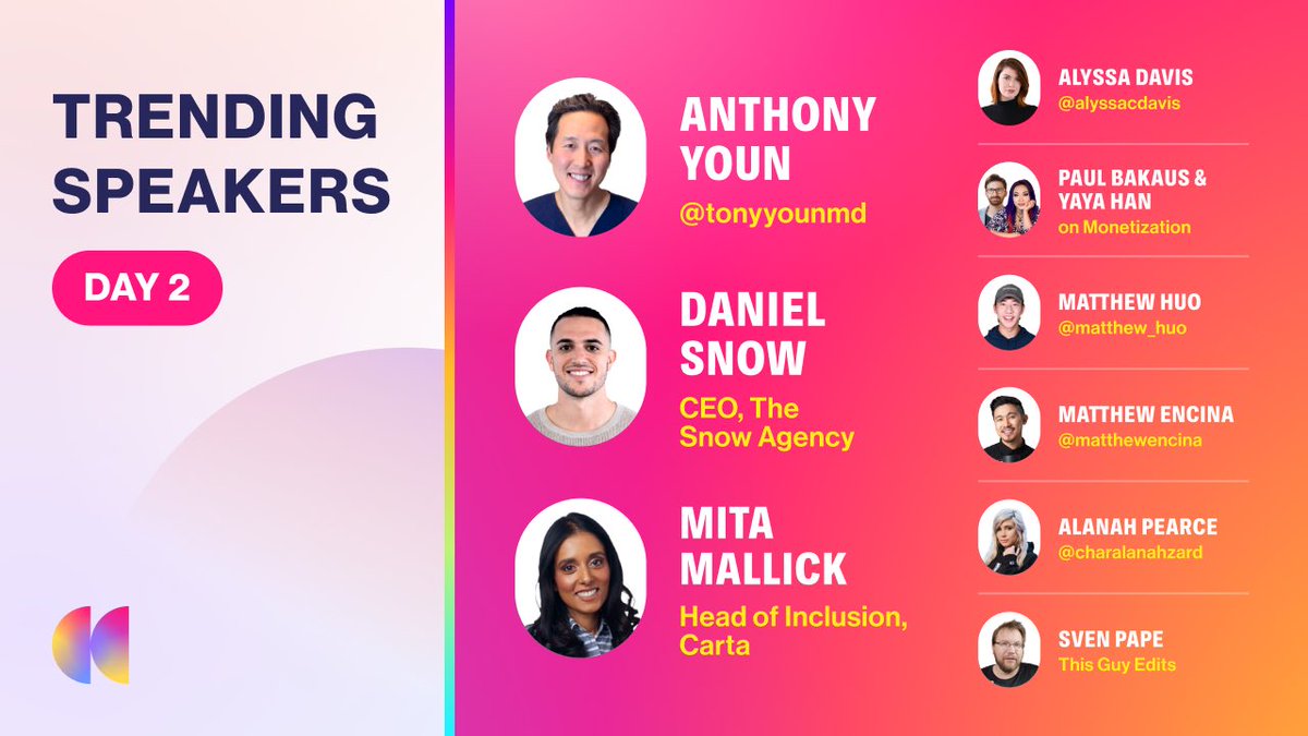Creatorconfs's tweet photo. All good things must come to an end! That’s a wrap on Day 2! 🎥 

Here’s to our most popular speakers: @TonyYounMD @iamdansnow @lifebylyss @pbakaus @YayaHan @matthew_huo @matthewencina @Charalanahzard @ThisGuyEdits 🥂✨

#creatorconf2021 https://t.co/BUXAz3uPm4