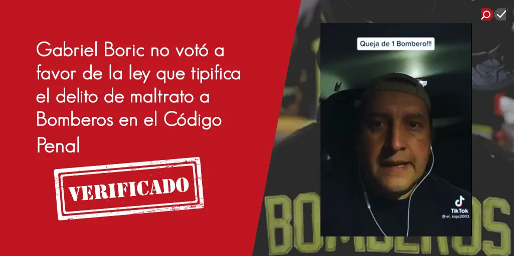 Según los datos de la <a href="/Camara_cl/">Diputadas y Diputados de Chile</a>, <a href="/gabrielboric/">Gabriel Boric Font</a> registró votación en contra y abstenciones frente al proyecto de ley que tipifica el maltrato a Bomberos y endurecía las penas hasta entonces existentes. Detalles en la siguiente nota: buff.ly/3xvcTrn