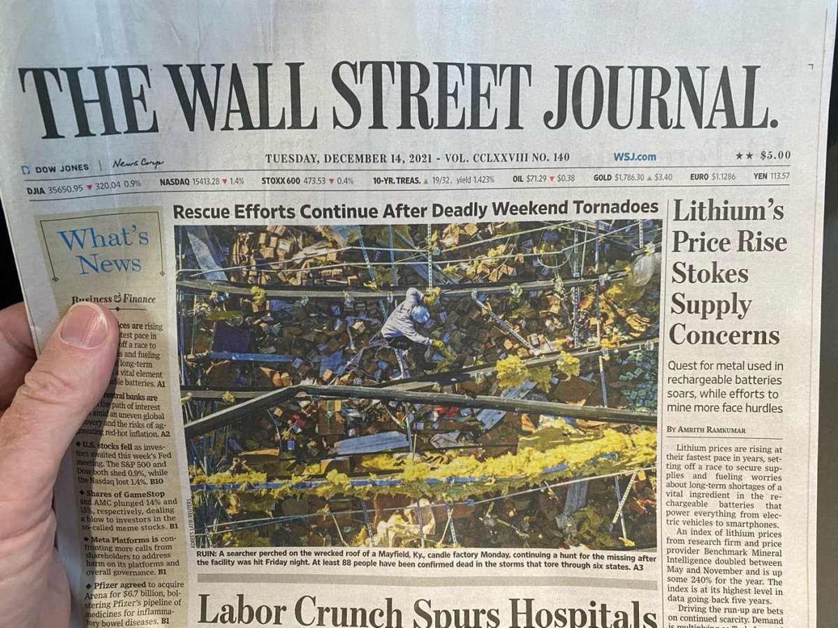 sdmoores's tweet photo. #Lithium and our company is front page news in the Wall Street Journal @WSJ
So proud to be part of this lithium industry since 2006. We have all worked so hard. The future is now.
TY to Michael Wilson of Prince Intl Corp for capturing this. 👊 #TeamBenchmark @benchmarkmin https://t.co/Jh4StvEJRc